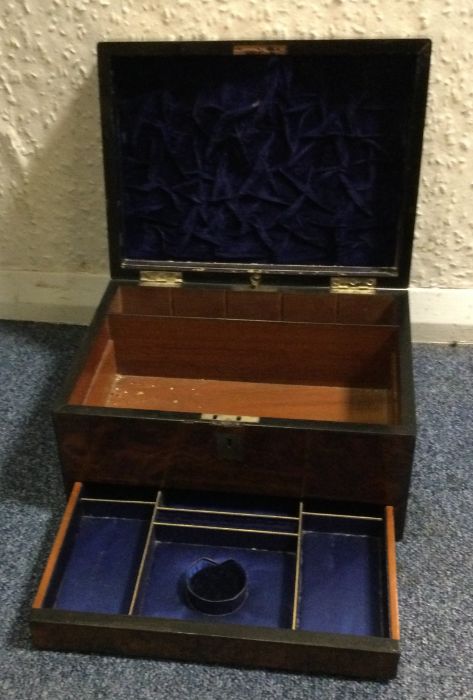 A burr walnut hinged top jewellery box. Est. £30 - - Image 2 of 2