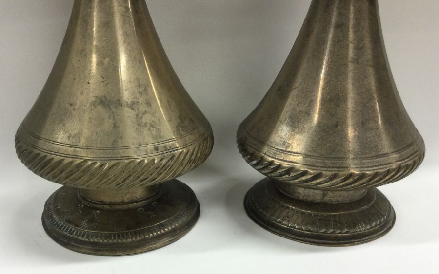 A pair of unusual Antique tapering brass vases of - Image 2 of 4