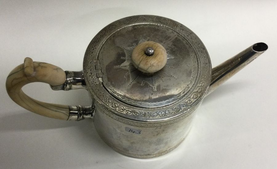 A good Georgian ivory handled drum silver teapot. - Image 3 of 4