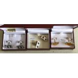 Three cased pairs of silver cufflinks. Est. £15 -