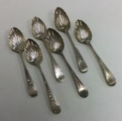 A heavy set of six bright cut silver teaspoons wit