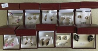 Ten pairs of silver earrings. Est. £20 - £30.
