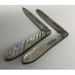 Two silver and MOP fruit knives with reeded decora