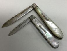 Two silver and MOP fruit knives with silver blades
