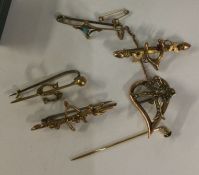 A collection of gold mounted bar brooches. Approx.