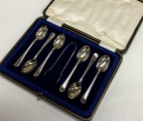 A cased set of six bead top spoons. London. Approx