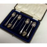 A cased set of six bead top spoons. London. Approx