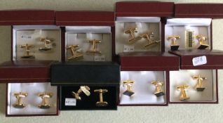 Eight boxed pairs of gold plated cufflinks. Est. £