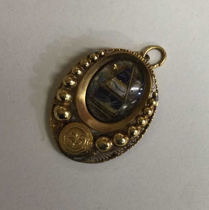 A good gold Georgian drop pendant with ball decora