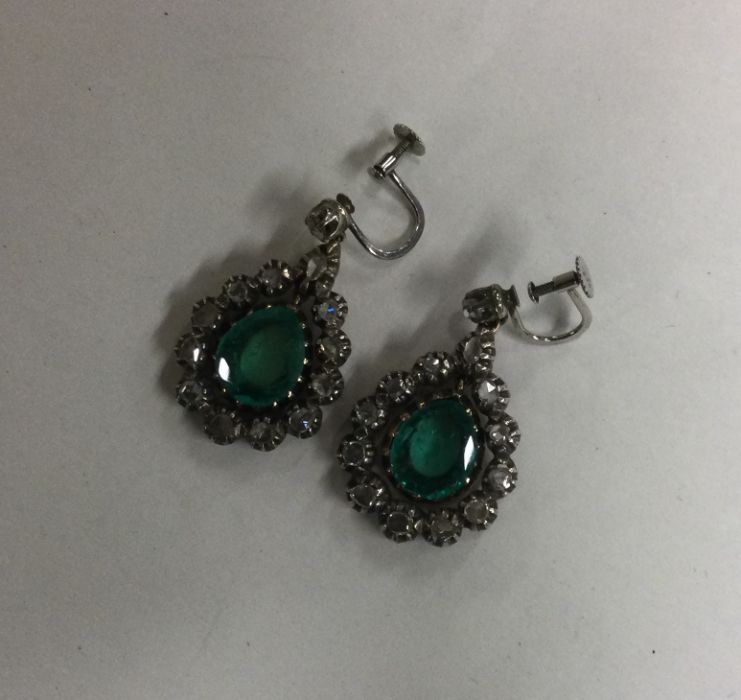 A good pair of Antique emerald and diamond tear sh - Image 2 of 3