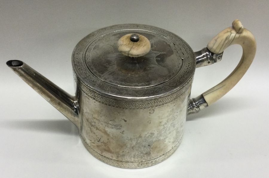 A good Georgian ivory handled drum silver teapot. - Image 2 of 4