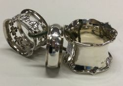 A group of three silver napkin rings. Approx. 66 g