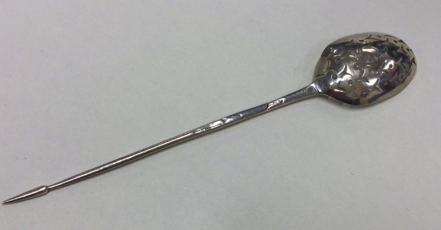 A Georgian silver pierced mote spoon with tapering - Image 2 of 2