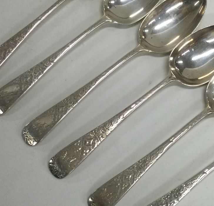 A heavy set of six bright cut silver spoons with e - Image 2 of 2