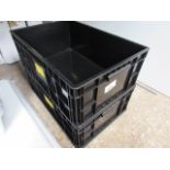 2x stacking black plastic crates