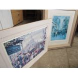 4 large framed and glazed street scenes and 1 further unglazed street scene