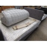 Grey upholstered bed frame with Deluxe Beds Ltd. Regal orthopedic sprung mattress, size 4'6''