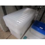 Stack of approx. 5x clear plastic storage boxes with lids