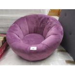 Purple upholstered swivel low level easy chair