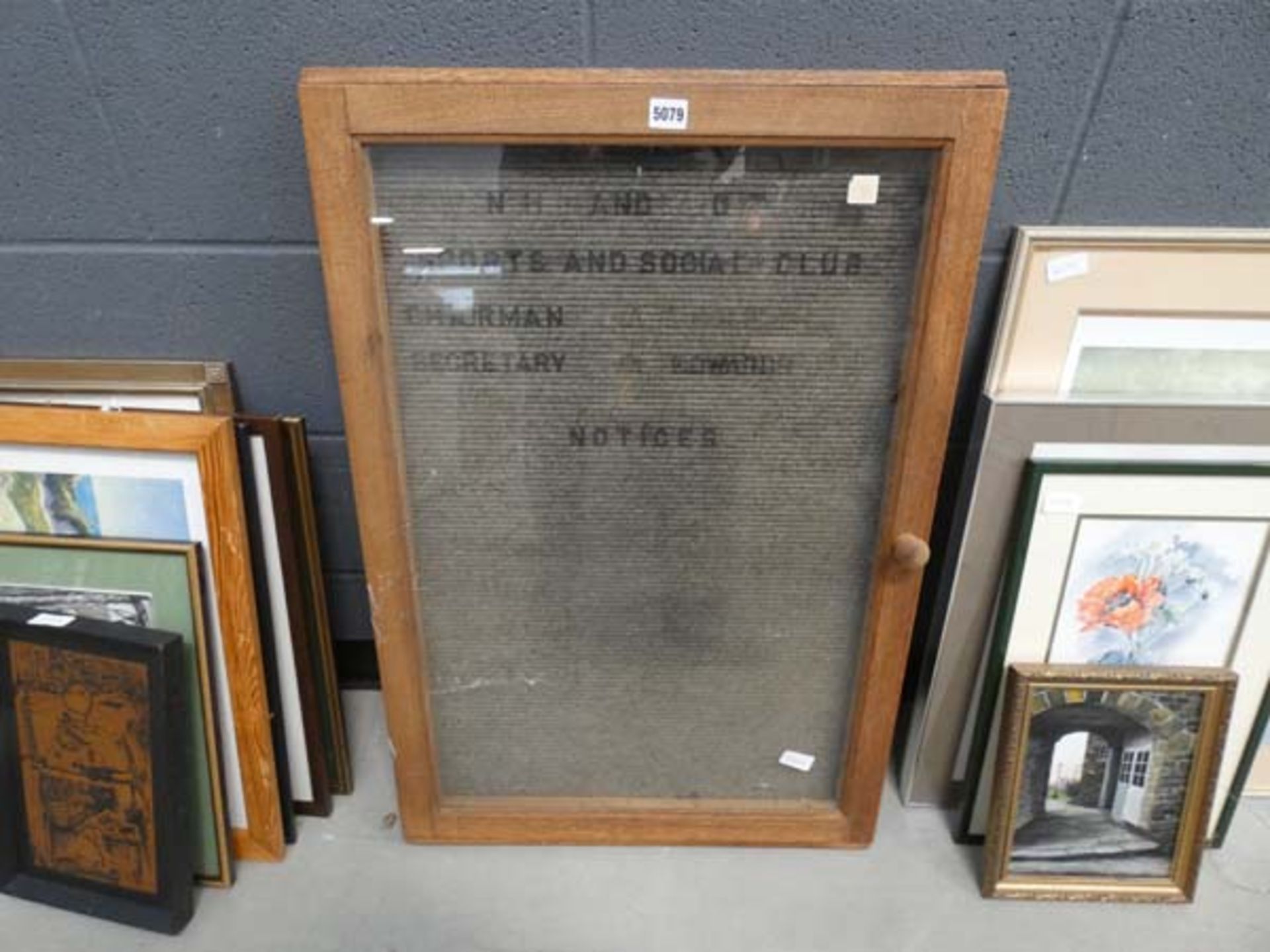 Glazed hanging notice board with oak frame for the Sports & Social Club