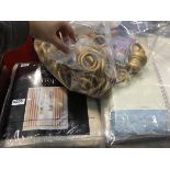 5592 - 2 bags containing cutaining, plus a bag containing curtain rings