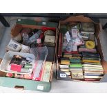 2 boxes containing vintage tins plus smoking paraphernalia