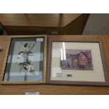 Ernest Van Uden watercolour 'Townscape with Tavern and Church' plus a painting 'Blue Tit and