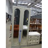 A cream painted double door wardrobe, plus a chest of 3 drawers