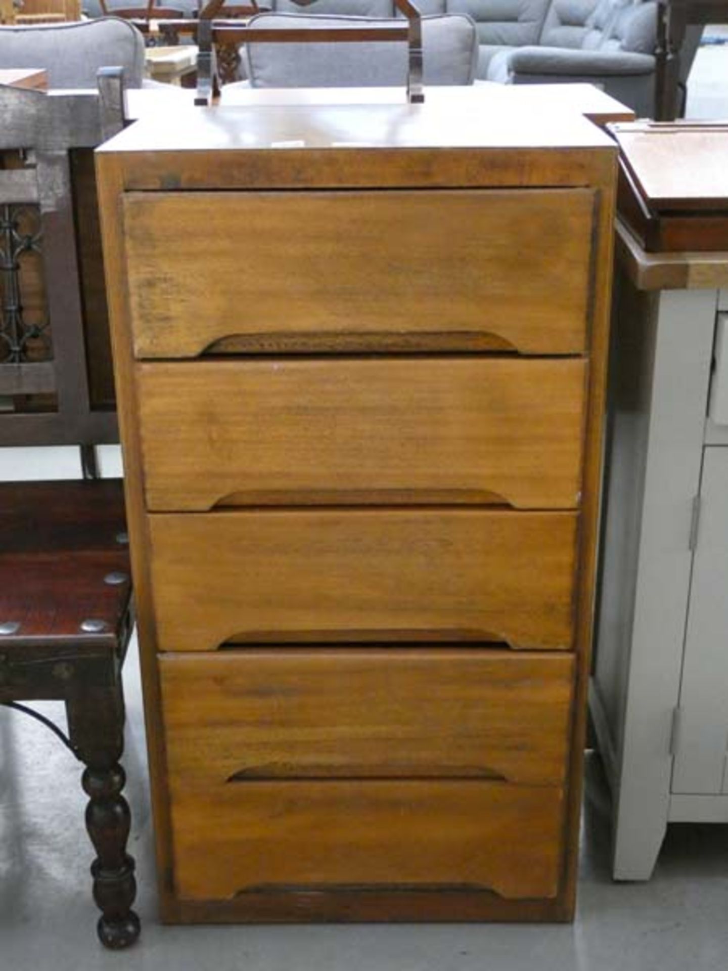 1950's narrow chest of 5 drawers