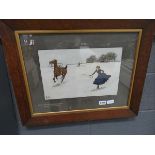 A framed and glazed comical print, rider and horse entitled 'On View'
