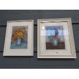 Pair of watercolours 'Still life with flowers and vases'
