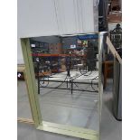 Rectangular mirror in green painted metal frame