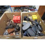 2 boxes containing a large quantity of cameras and lenses including a Minolta X-570