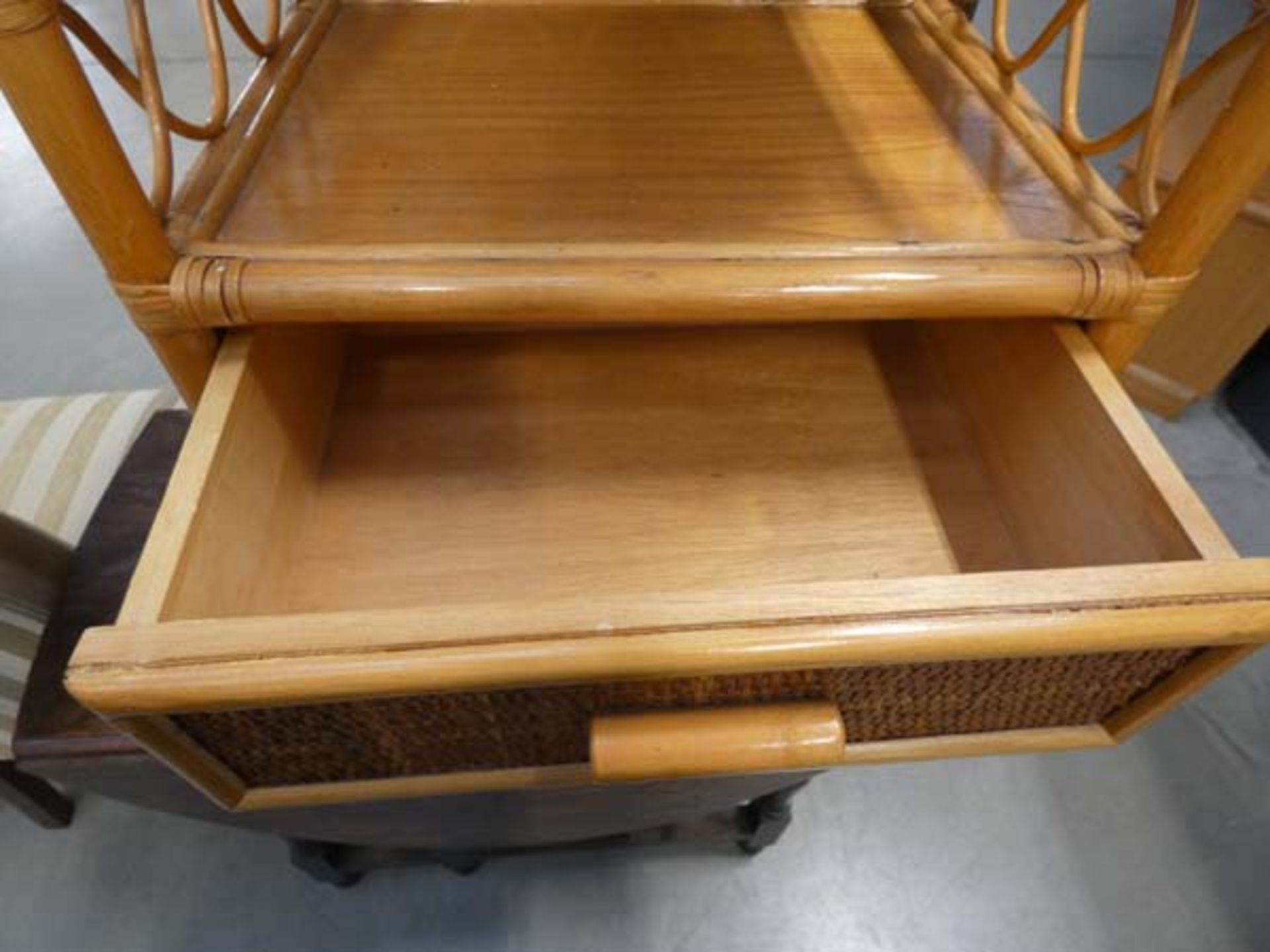5202 - Bent cane 2 tier stand with drawers under - Image 2 of 2