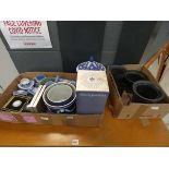 2 boxes containing a large quantity of blue and basalt glazed Wedgwood Jasperware