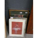 5211 - Pastel drawing of a young ballerina, plus a quantity of prints to include: still life of
