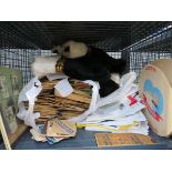 Cage containing child's coat, and quantity of beer mats and 1980's plastic bags