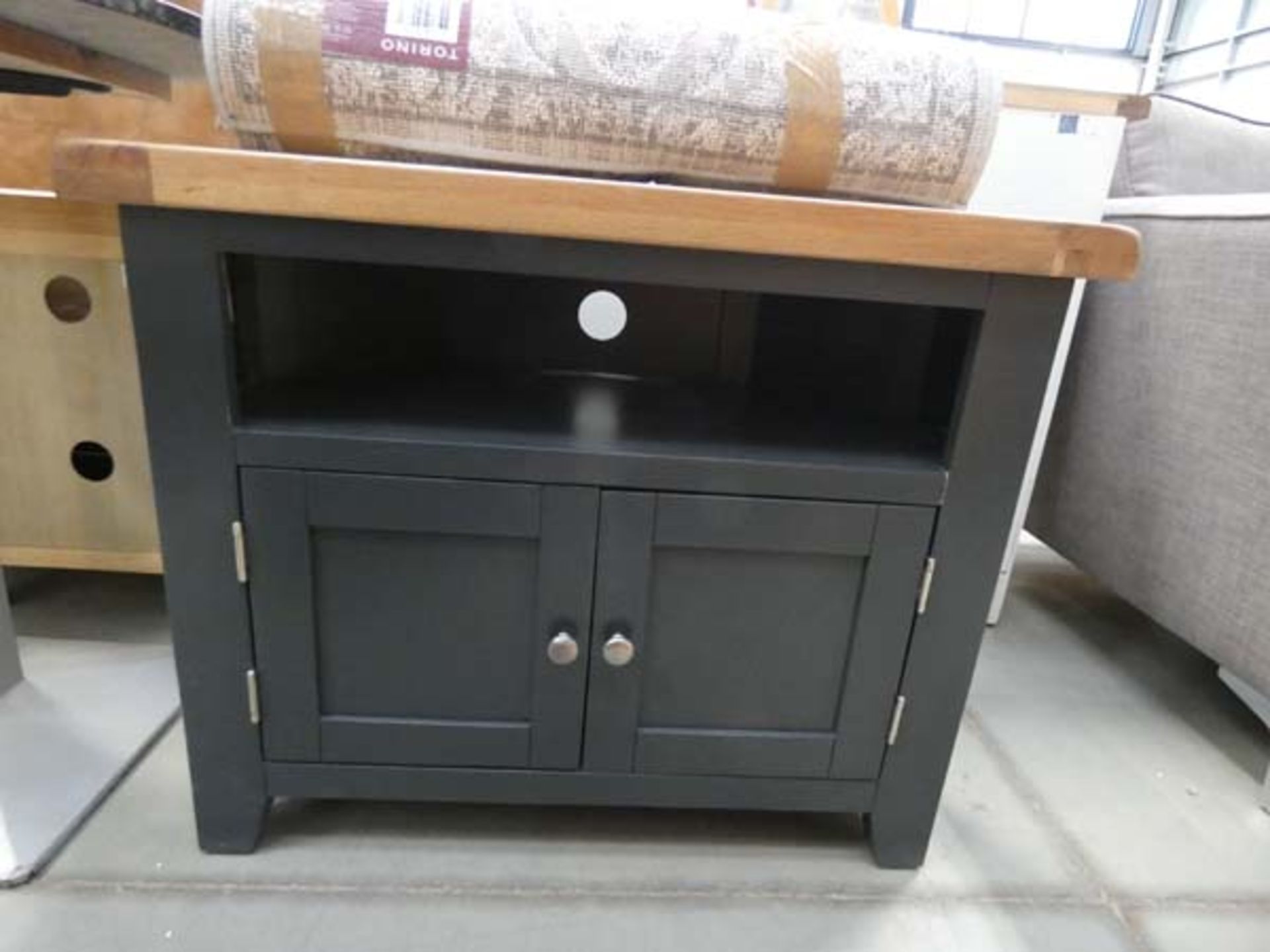 59 - Hampshire blue painted oak corner TV unit