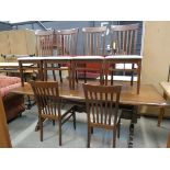 Oak refectory-style table, plus 6 chairs in oatmeal fabric