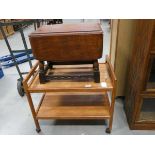 5394 - 2 tier teak tea trolley, plus an oak drop-side table