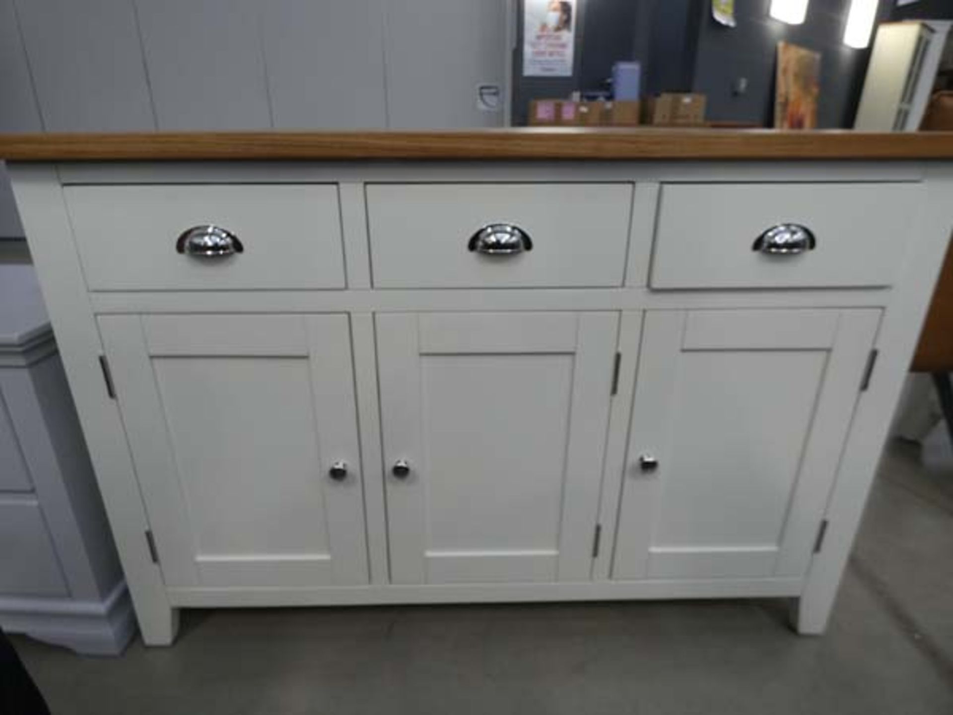 83 -Chester white painted oak 3 door large sideboard