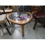 Teak tripod coffee table with glazed insert