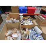 4 boxes containing a quantity of Sutherland floral pattern crockery, blue & white china, character
