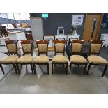 Set of 6 cherry finished and gold floral fabric dining chairs