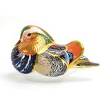 A Royal Crown Derby paperweight modelled as a Mandarin duck, gold stopper,