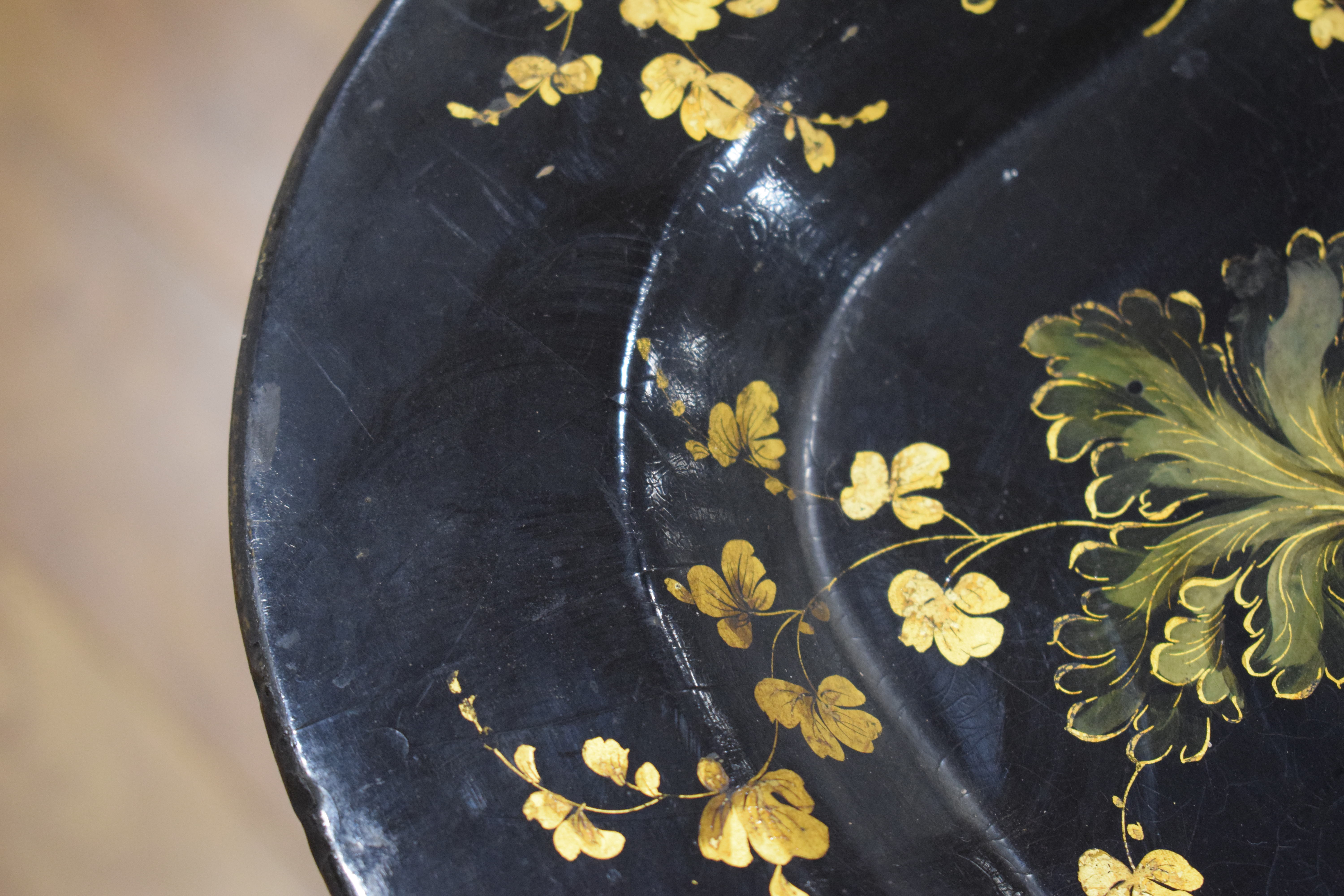 A Victorian black lacquered papier mache tray with gilt floral decoration, - Image 5 of 7