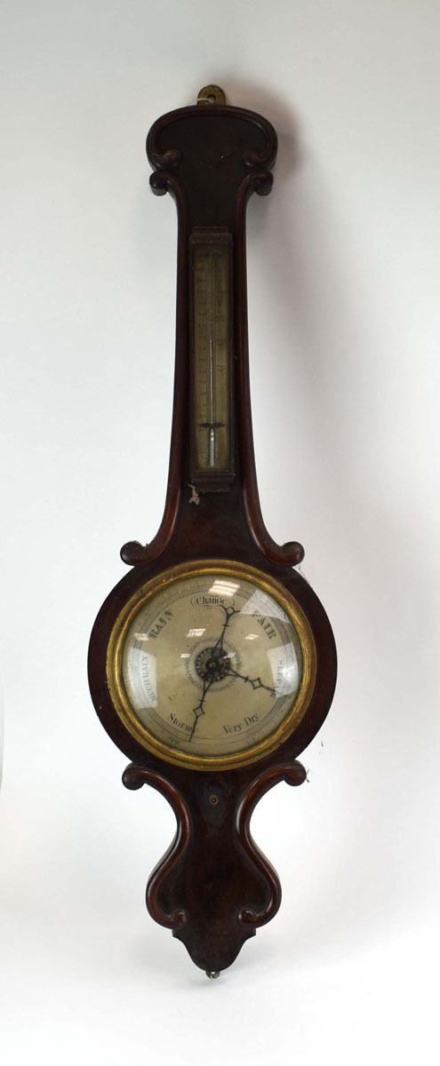 A Victorian mahogany banjo barometer with a silvered back and dial, h. - Image 2 of 2