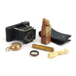 A group of collectable's including an Ensign Midget camera, a Chinese hardstone seal,