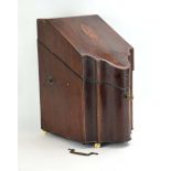 A George III mahogany, kingwood crossbanded and marquetry inlaid letter/knife box, w.