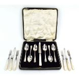 A set of six early 20th century silver grapefruit spoons, maker CJA, Sheffield 1928, cased,